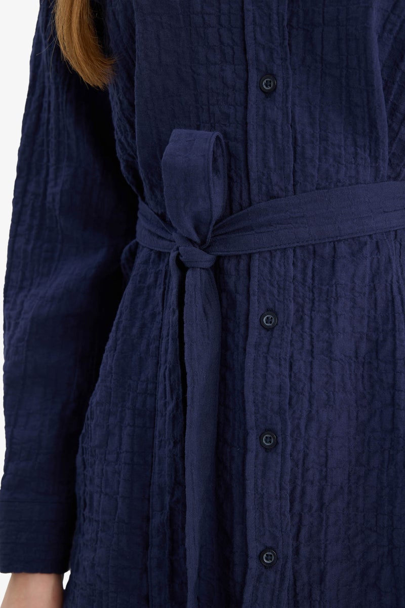 DeFacto Blue Woman Regular Fit Wowen Fabrics Long Sleeve Tunic Casual - Image 4